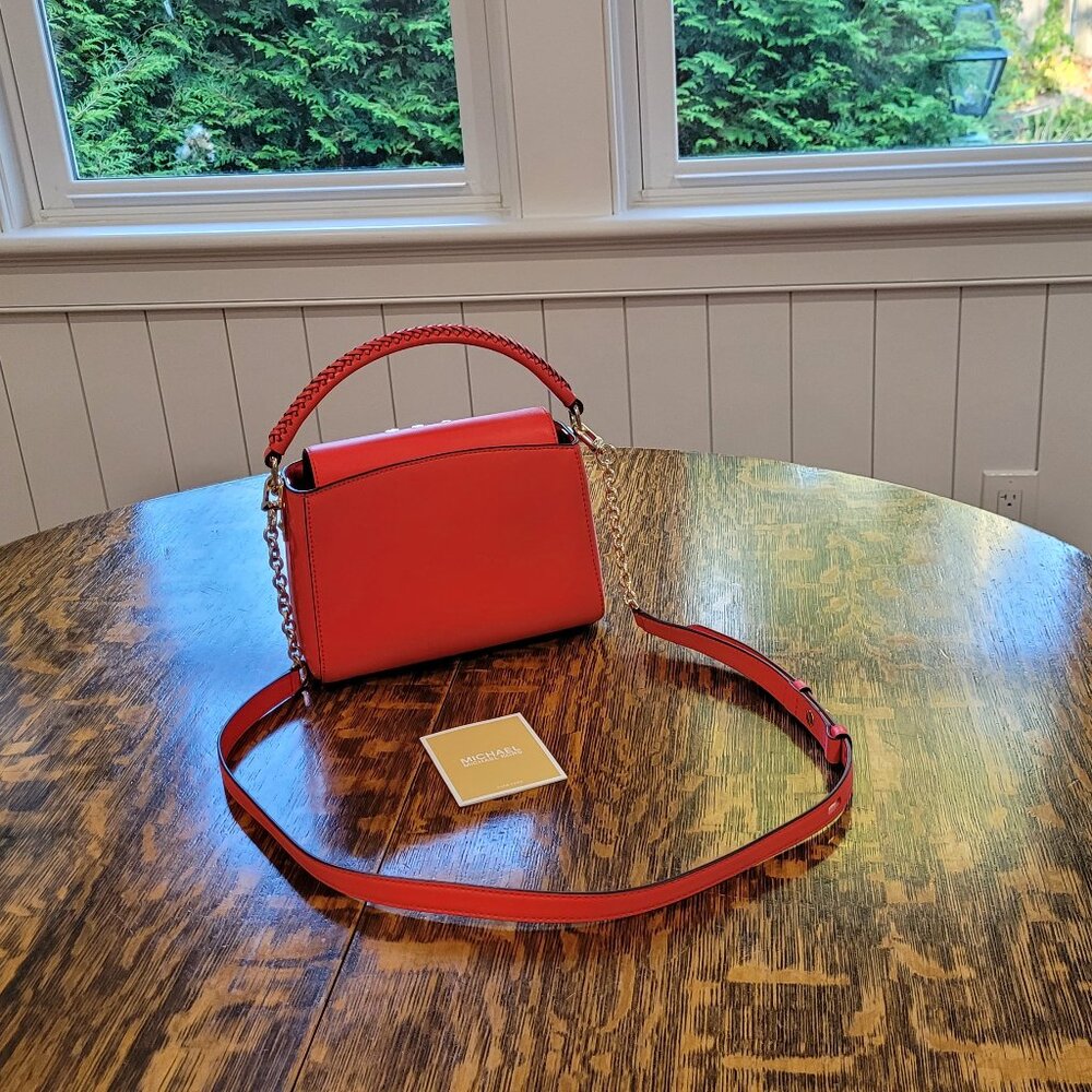 NWOT Michael Kors Gold Studded Crossbody Bag. Red. Gold Chain. Removable Strap. - Picture 6 of 16